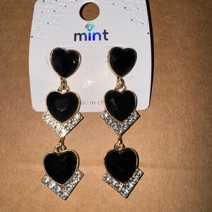 Mint Black and Gold Heart Earrings with Silver Accents